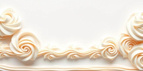 Whipped buttercream frosting swirls and rosettes form elegant cake border seamless pattern,  repeat,  cake