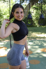 Hispanic woman exercising in the park 