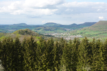 Panorama opening from Kuhalb mountain, Donzdorf village, Baden Wuerttemberg, Germany