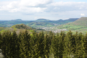 Panorama opening from Kuhalb mountain, Donzdorf village, Baden Wuerttemberg, Germany