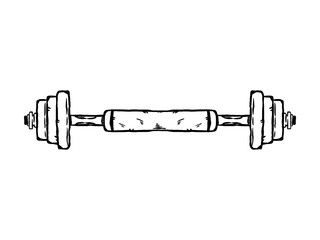 Barbell dumbbell for home workouts, weight lifting, hand drawn vector illustration
