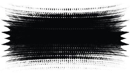 Radial halftone vector with exploding dot pattern and rough black texture. Grunge burst effect intense visual energy and dynamic abstract contrast with space for you content