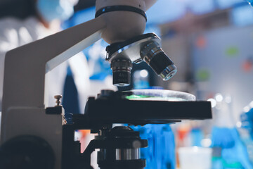 Scientist pipetting medical samples into microplate in laboratory