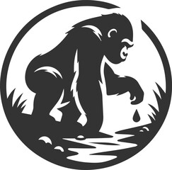 Wild big animal silhouette of a gorilla vector illustration
