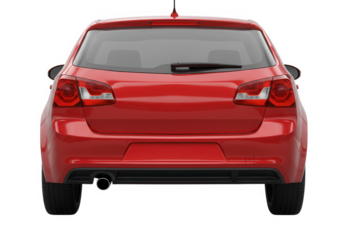 Red hatchback car viewed from the rear isolated on transparent background