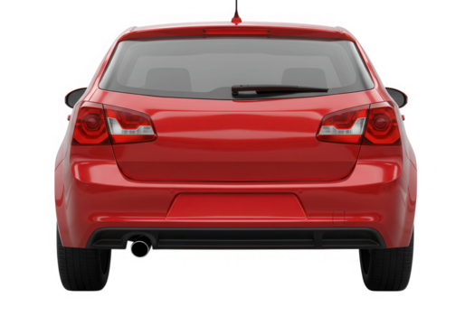 Red hatchback car viewed from the rear isolated on transparent background