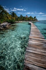 Fototapeta premium Clear ocean waters and wooden dock create a serene summer vacation destination Generative AI