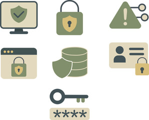 Cyber Security and Data Protection Icon Set 