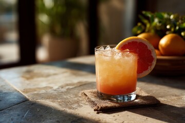 Grapefruit Cocktail with Ice on Table