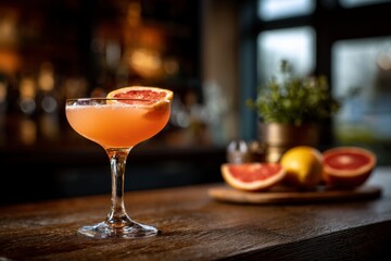 Grapefruit Cocktail on Bar with Citrus Fruit