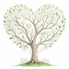 A uniquely shaped heart tree stands alone on a white background,