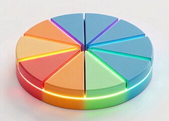 Obraz premium colorful pie chart, Isometric 3D pie chart split into segments with glowing edges