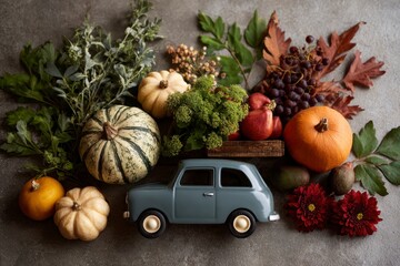 Fall Harvest with Pumpkins and Toy Car