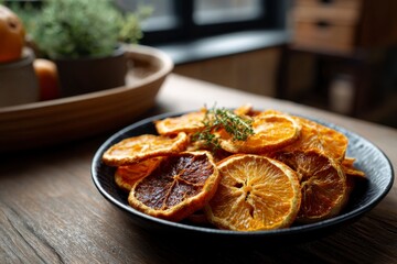 Dried Orange Slices with Thyme on Plate