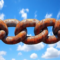 Rusty chain links against a blue sky