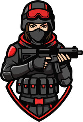 Female Tactical Soldier Mascot with Gun &ndash; Esports Logo Style Vector Illustration