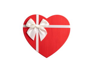 Red Heart Gift Box with White Ribbon and Rose Petals – Romantic Wedding Transparent Background PNG