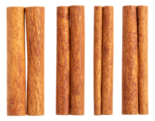 Minimalist Top View of Parallel Cinnamon Sticks with Clean Shadow, Transparent Background