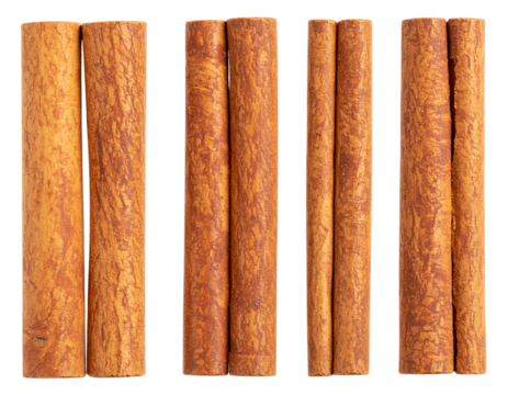 Minimalist Top View of Parallel Cinnamon Sticks with Clean Shadow, Transparent Background