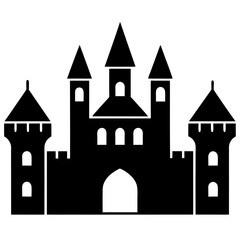 Obraz premium Medieval castle with towers and spires fantasy silhouette vector illustration