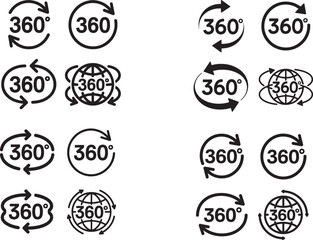 Collection of 360 Degree Rotation Icons with Globe Symbols