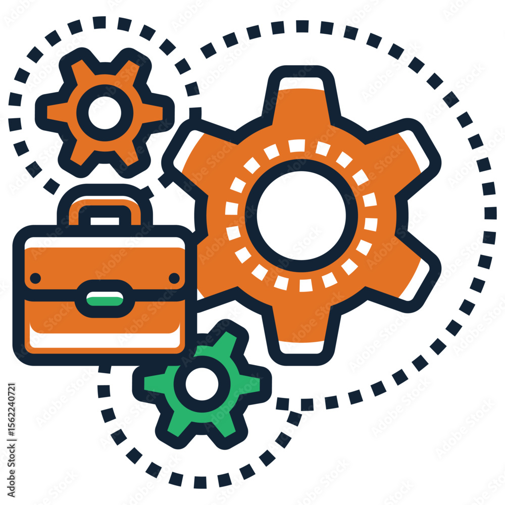 Poster business operations and workflow efficiency represented by gears and a briefcase icon