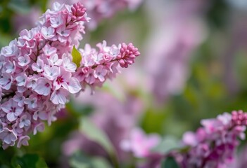 Soft-focus lilac and pink flowers, blurred background, shadow, bokeh