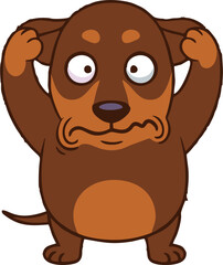 Cartoon Dog with Wide Eyes and Hands on Head, Expressing Confusion.