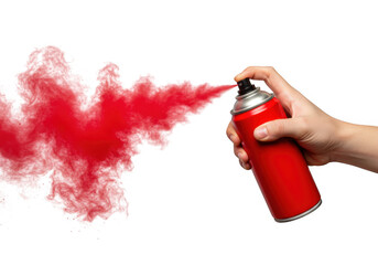 Red spray paint cloud from can isolated on transparent background