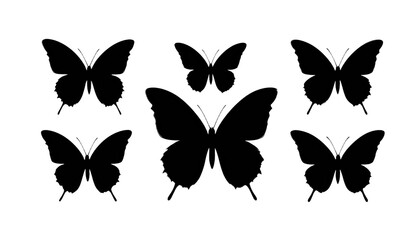 Fototapeta premium A set of six butterfly silhouettes arranged on a black background design