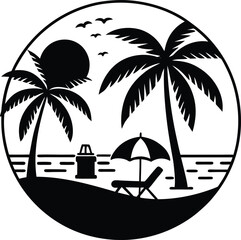 Summer beach holiday scene silhouette