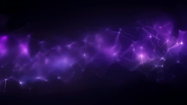 Abstract Network of Glowing Data Points with Purple and Blue Lines on Dark Background