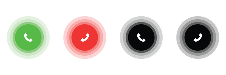 Phone Call Answer and Decline Icons Set – Green and Red Button UI for Incoming Calls 