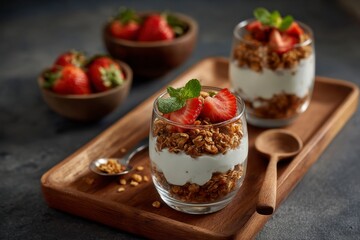 Strawberry and Granola Parfait in Glass
