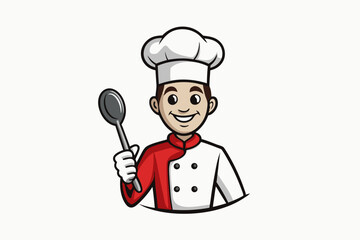 Cheerful chef holding a spoon cooking food