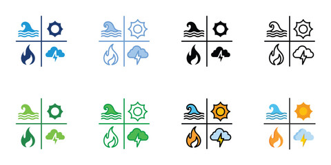 Disaster Icons Set Vector Multiple Style Collection