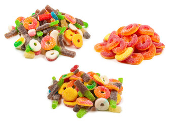 Assorted gummy candies. Top view. Jelly  sweets.