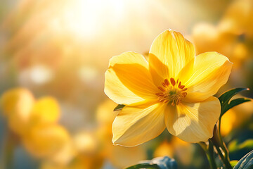 Fototapeta premium Radiant Yellow Flower Blossom in Sunlight, CloseUp Botanical Beauty