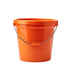 Orange Plastic Bucket: A vibrant orange plastic bucket with a metal handle, perfect for various uses, is shown against a clean background.