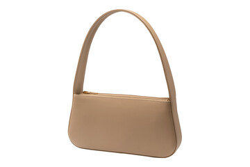 Beige women leather bag isolated on white background.