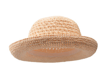 Straw summer hat with isolated on white background.