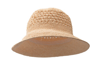 Straw summer hat with isolated on white background.