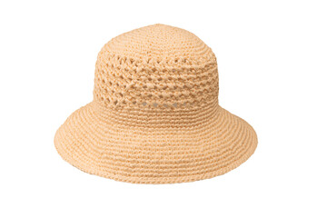 Straw summer hat with isolated on white background.