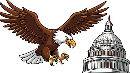Majestic American Bald Eagle Soaring Above the US Capitol Building