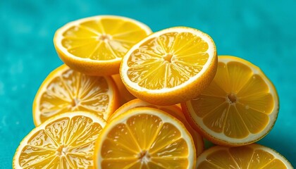 Obraz premium Vibrant, juicy lemon slices, AI-enhanced textures & colors, nature, healthy