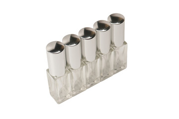 Perfume automiser, perfume transparent glass bottle isolated on white background.