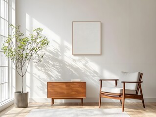 Minimalist White Room with Chair and Plant