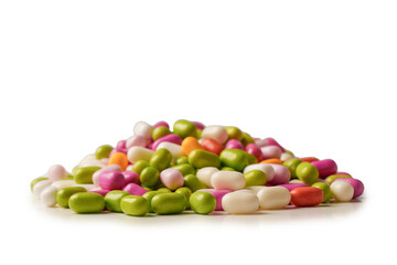 Sweet multicolored candies isolated on white background.