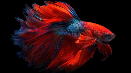 Fototapeta premium Vibrant betta fish, side profile, against black