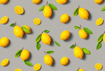 Vibrant yellow lemons seamlessly repeat on a sophisticated gray background, Pantone's color of the year,  food,  print